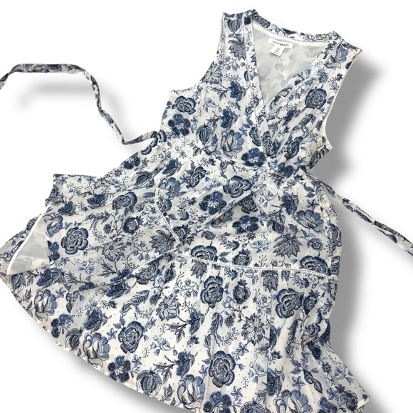 NWOT Lucky Brand Blue White Floral Paisley Faux Wrap Mini Sundress - Size 12 - Picture 3 of 13